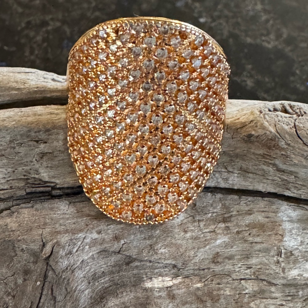 CZ Pave Cocktail Ring – Rose Gold Tone, Statement Shield, Size 8